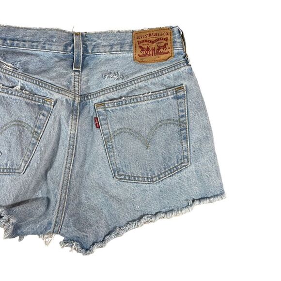 Levi’s 501 Light Wash Distressed Heavily Frayed Denim Cut Off  Shorts - Picture 4 of 9
